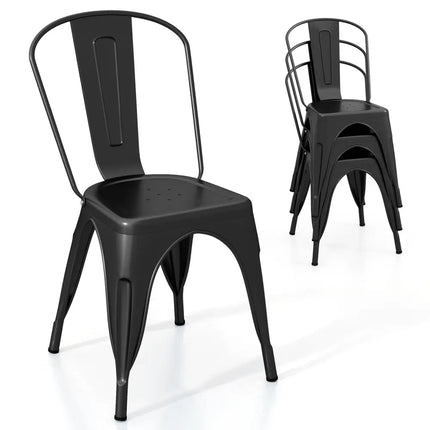Metal Dining Chairs Set of 4 with Removable Backrest for Dining Room Restaurant Living Room-Black - Black - Dining