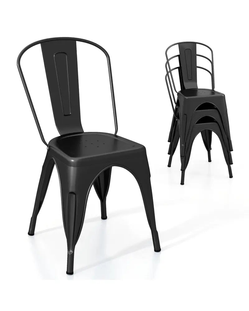 Metal Dining Chairs Set of 4 with Removable Backrest for Dining Room Restaurant Living Room-Black - Black - Dining