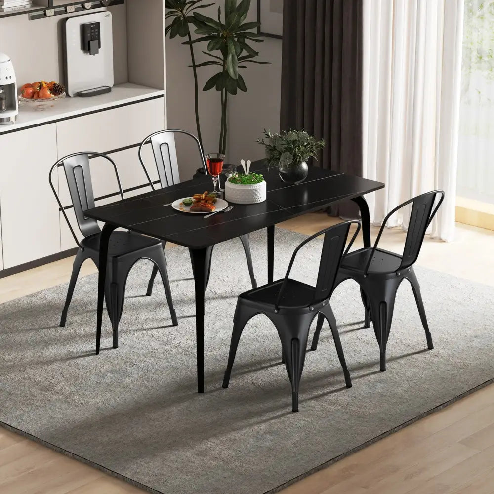Metal Dining Chairs Set of 4 with Removable Backrest for Dining Room Restaurant Living Room-Black - Black - Dining