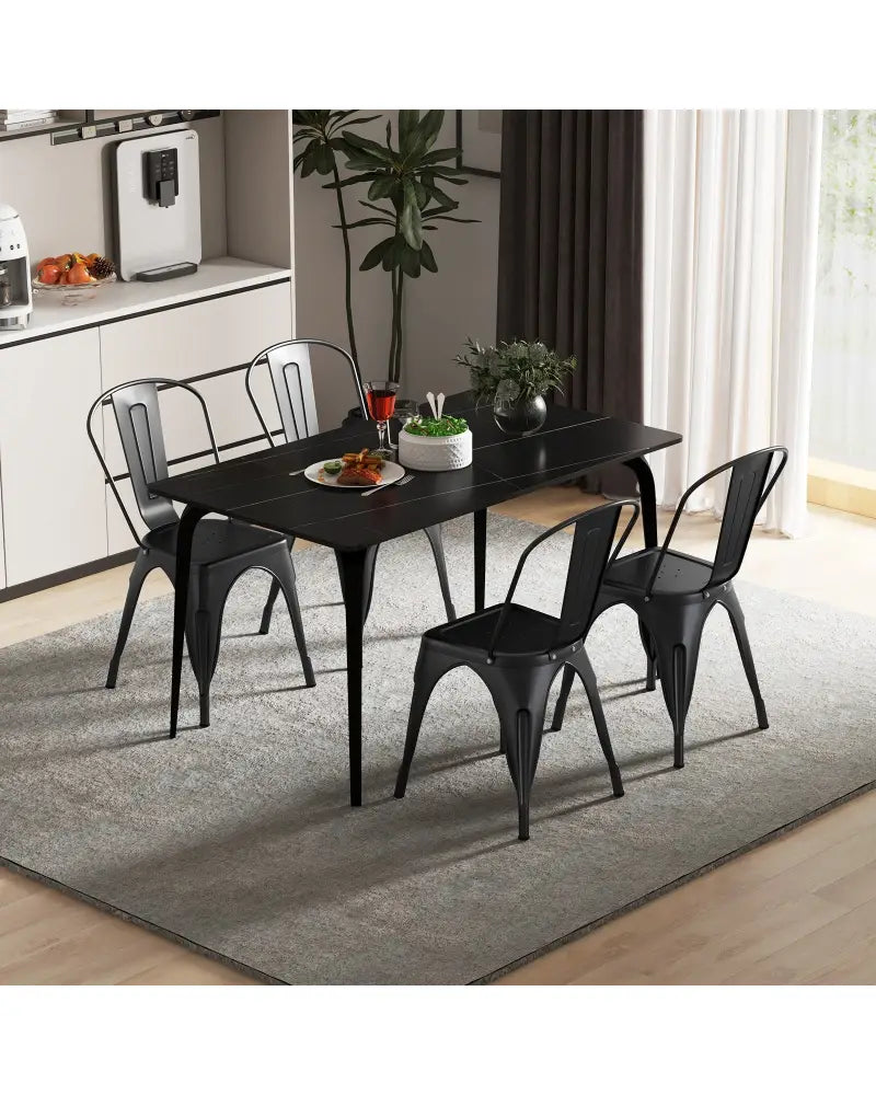 Metal Dining Chairs Set of 4 with Removable Backrest for Dining Room Restaurant Living Room-Black - Black - Dining