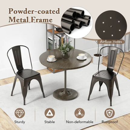 Metal Dining Chairs Set of 4 with Removable Backrest for Dining Room Restaurant Living Room-Gun - Gun - Dining Chairs