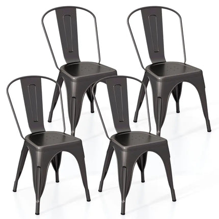 Metal Dining Chairs Set of 4 with Removable Backrest for Dining Room Restaurant Living Room-Gun - Gun - Dining Chairs