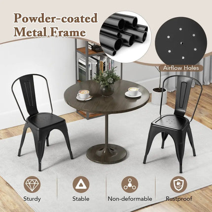 Metal Dining Chairs Set of 4 with Removable Backrest for Dining Room Restaurant Living Room-Black - Black - Dining