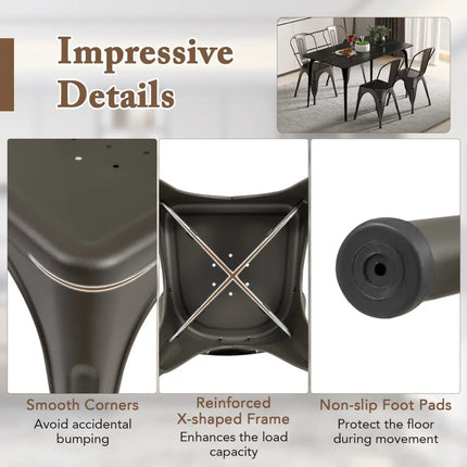 Metal Dining Chairs Set of 4 with Removable Backrest for Dining Room Restaurant Living Room-Gun - Gun - Dining Chairs