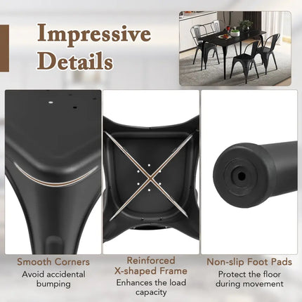 Metal Dining Chairs Set of 4 with Removable Backrest for Dining Room Restaurant Living Room-Black - Black - Dining