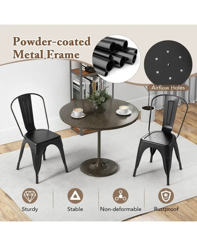 Metal Dining Chairs Set of 4 with Removable Backrest for Dining Room Restaurant Living Room-Black - Black - Dining