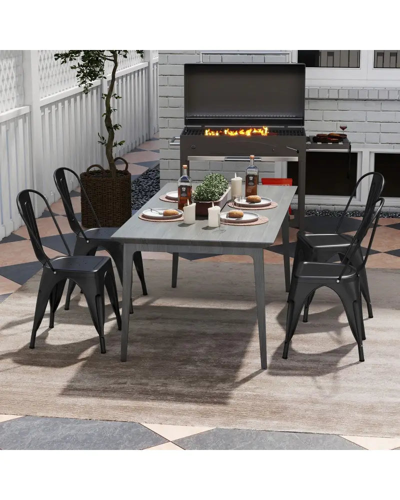 Metal Dining Chairs Set of 4 with Removable Backrest for Dining Room Restaurant Living Room-Black - Black - Dining