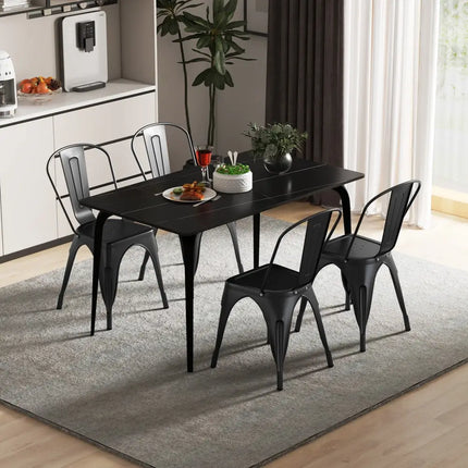 Metal Dining Chairs Set of 4 with Removable Backrest for Dining Room Restaurant Living Room-Black - Black - Dining
