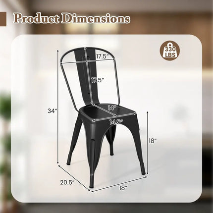 Metal Dining Chairs Set of 4 with Removable Backrest for Dining Room Restaurant Living Room-Black - Black - Dining