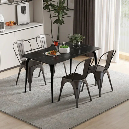 Metal Dining Chairs Set of 4 with Removable Backrest for Dining Room Restaurant Living Room-Gun - Gun - Dining Chairs