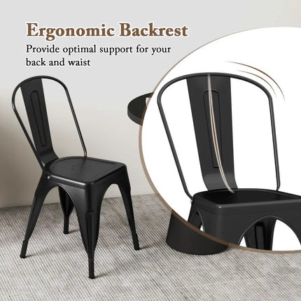 Metal Dining Chairs Set of 4 with Removable Backrest for Dining Room Restaurant Living Room-Black - Black - Dining