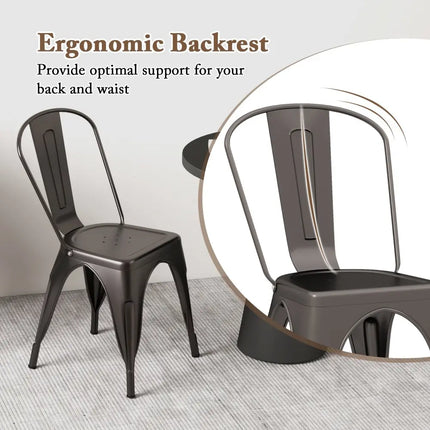 Metal Dining Chairs Set of 4 with Removable Backrest for Dining Room Restaurant Living Room-Gun - Gun - Dining Chairs