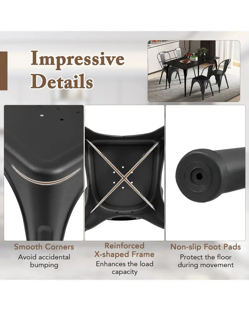 Metal Dining Chairs Set of 4 with Removable Backrest for Dining Room Restaurant Living Room-Black - Black - Dining