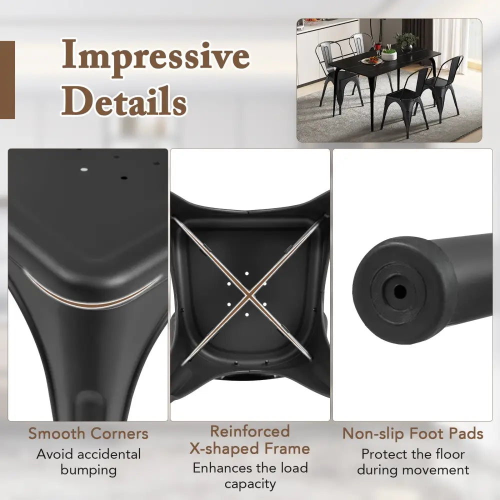Metal Dining Chairs Set of 4 with Removable Backrest for Dining Room Restaurant Living Room-Black - Black - Dining