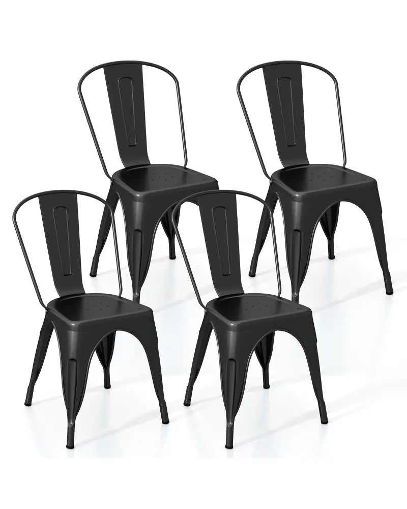 Metal Dining Chairs Set of 4 with Removable Backrest for Dining Room Restaurant Living Room-Black - Black - Dining