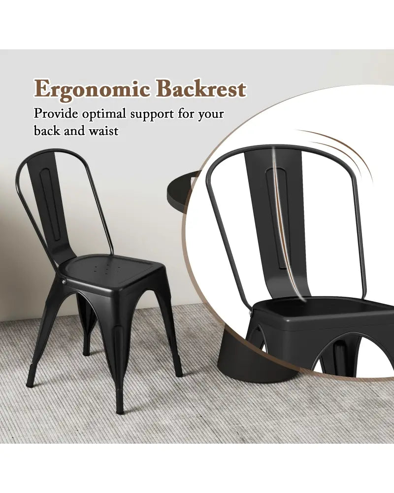 Metal Dining Chairs Set of 4 with Removable Backrest for Dining Room Restaurant Living Room-Black - Black - Dining