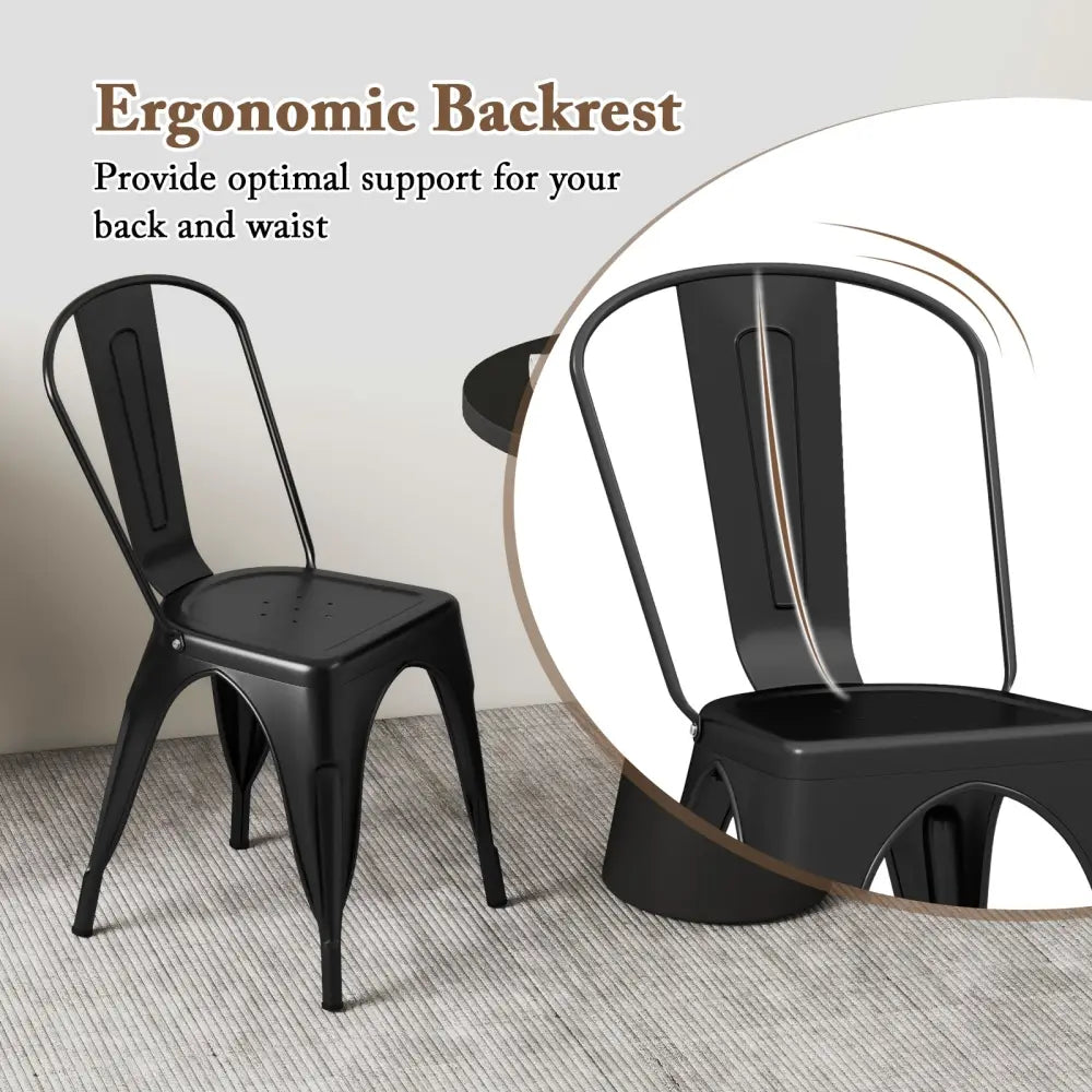 Metal Dining Chairs Set of 4 with Removable Backrest for Dining Room Restaurant Living Room-Black - Black - Dining