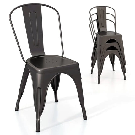 Metal Dining Chairs Set of 4 with Removable Backrest for Dining Room Restaurant Living Room-Gun - Gun - Dining Chairs