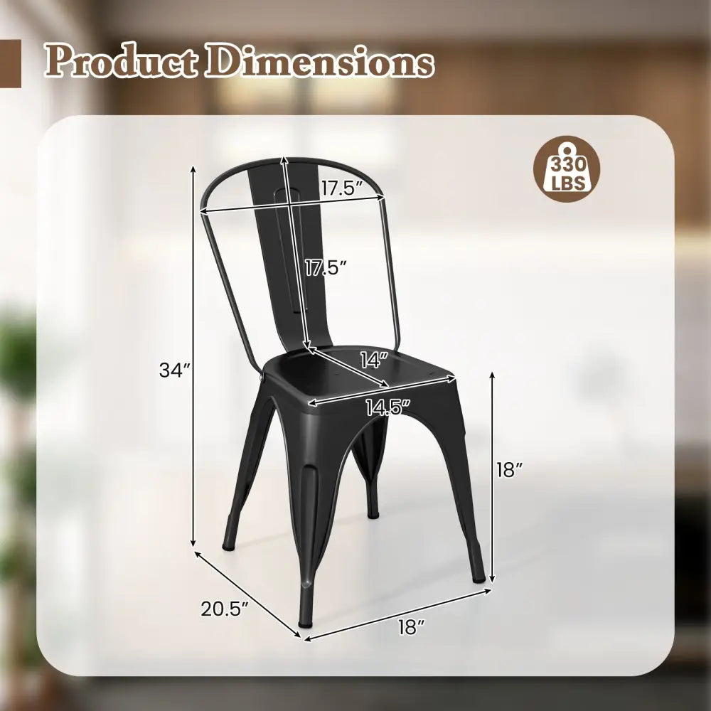 Metal Dining Chairs Set of 4 with Removable Backrest for Dining Room Restaurant Living Room-Black - Black - Dining