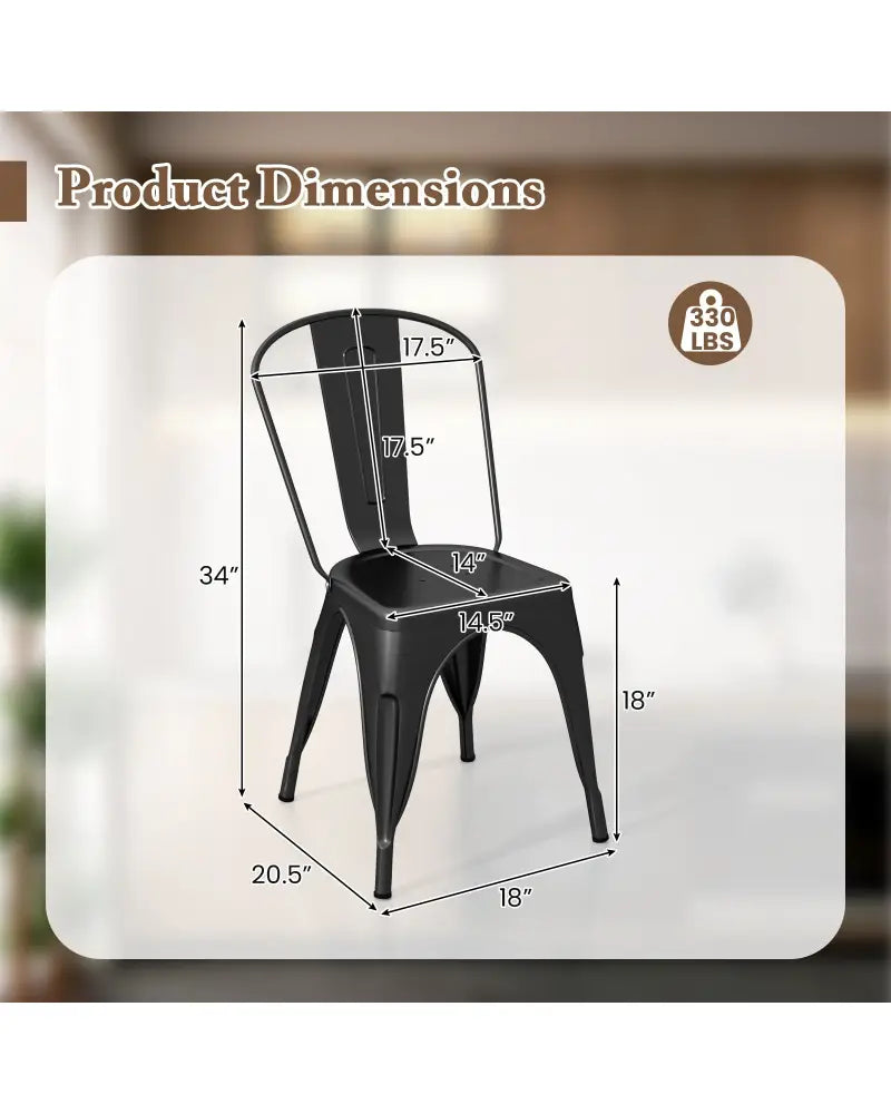 Metal Dining Chairs Set of 4 with Removable Backrest for Dining Room Restaurant Living Room-Black - Black - Dining