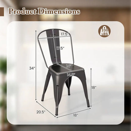 Metal Dining Chairs Set of 4 with Removable Backrest for Dining Room Restaurant Living Room-Gun - Gun - Dining Chairs