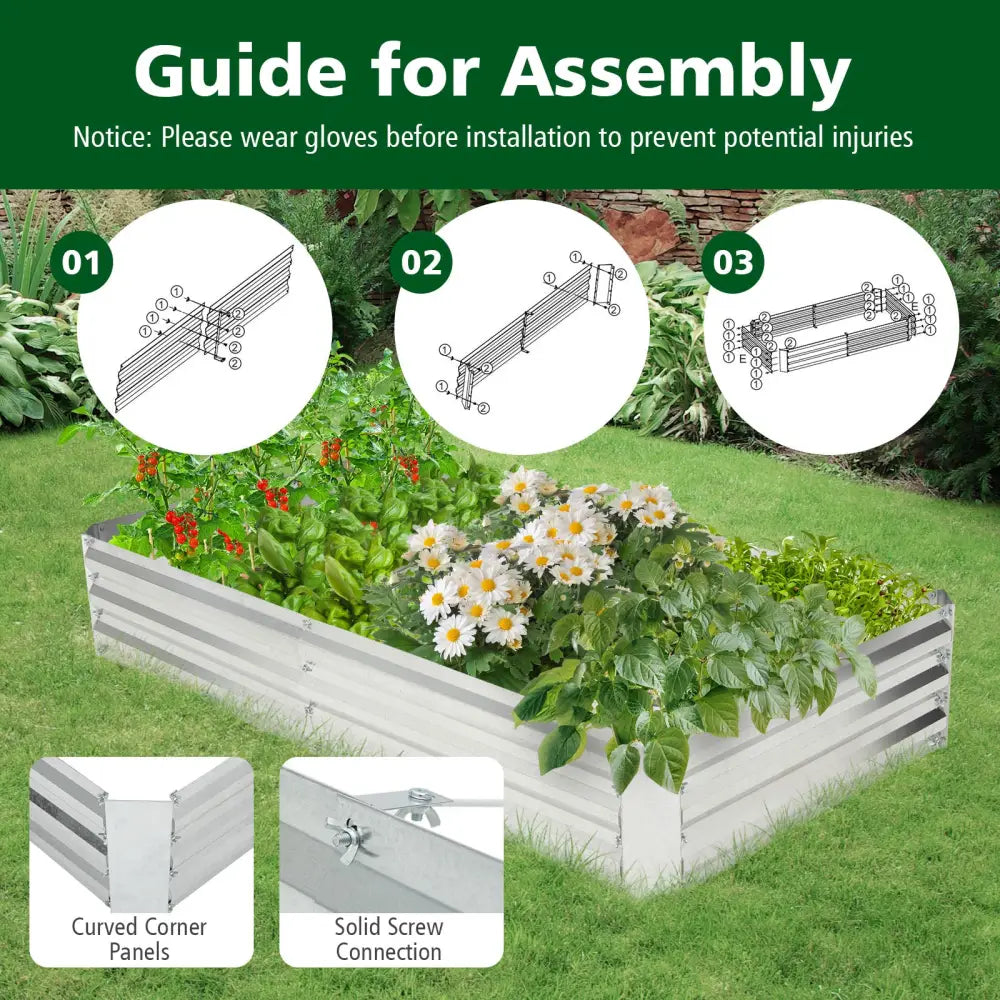 Metal Galvanized Raised Garden Bed with Open-Ended Base-6 x 3 ft - Silver - Raised Garden Beds