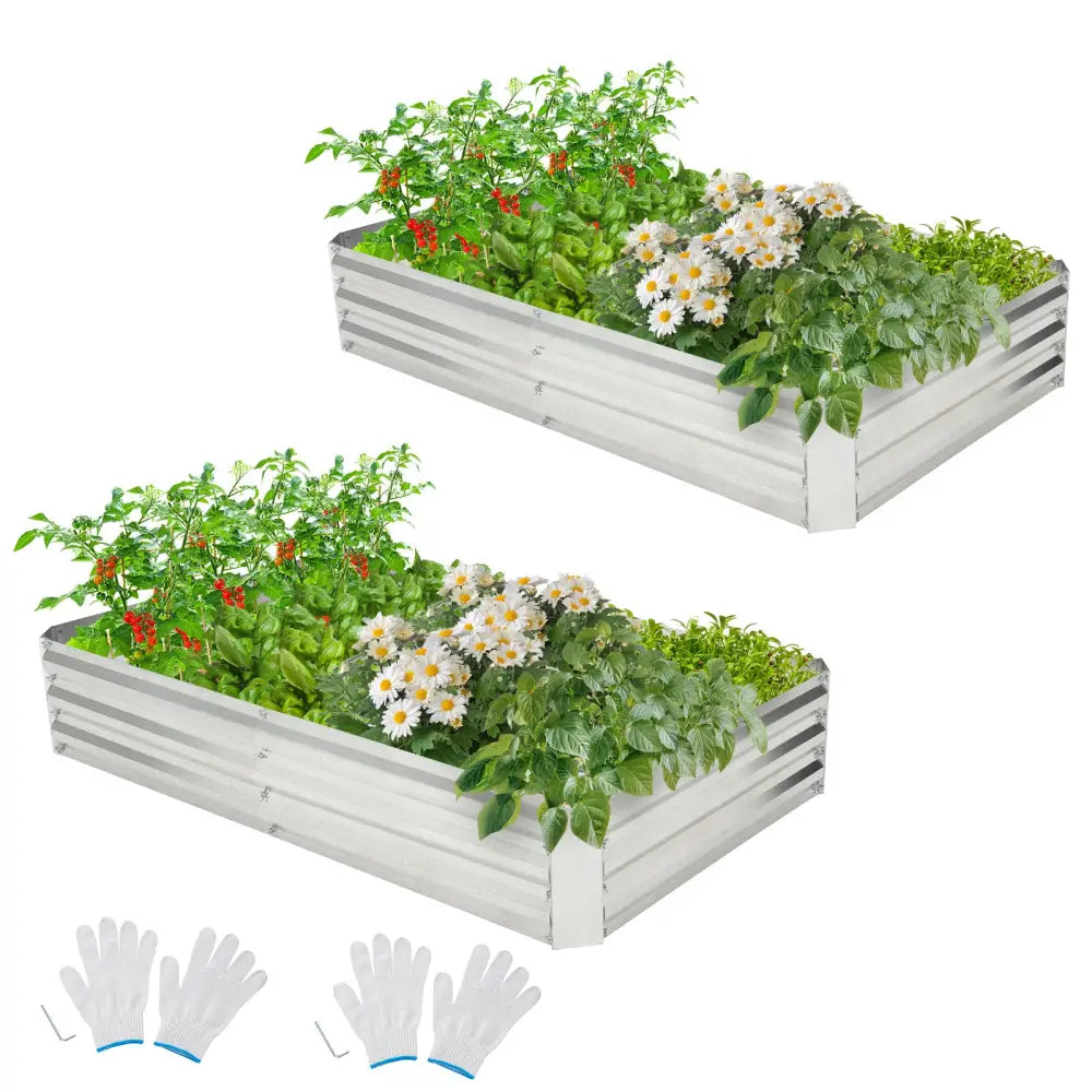 Metal Galvanized Raised Garden Bed with Open-Ended Base-6 x 3 ft - Silver - Raised Garden Beds