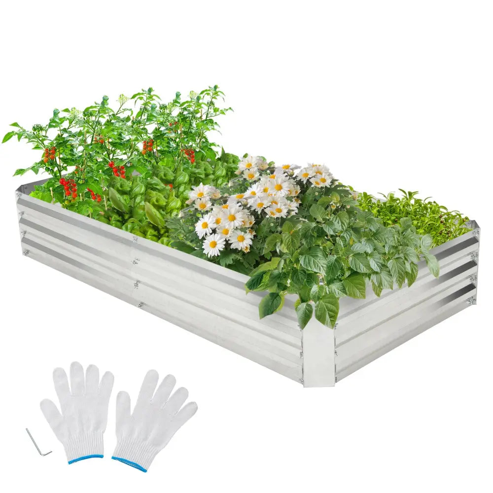 Metal Galvanized Raised Garden Bed with Open-Ended Base-6 x 3 ft - Silver - Raised Garden Beds