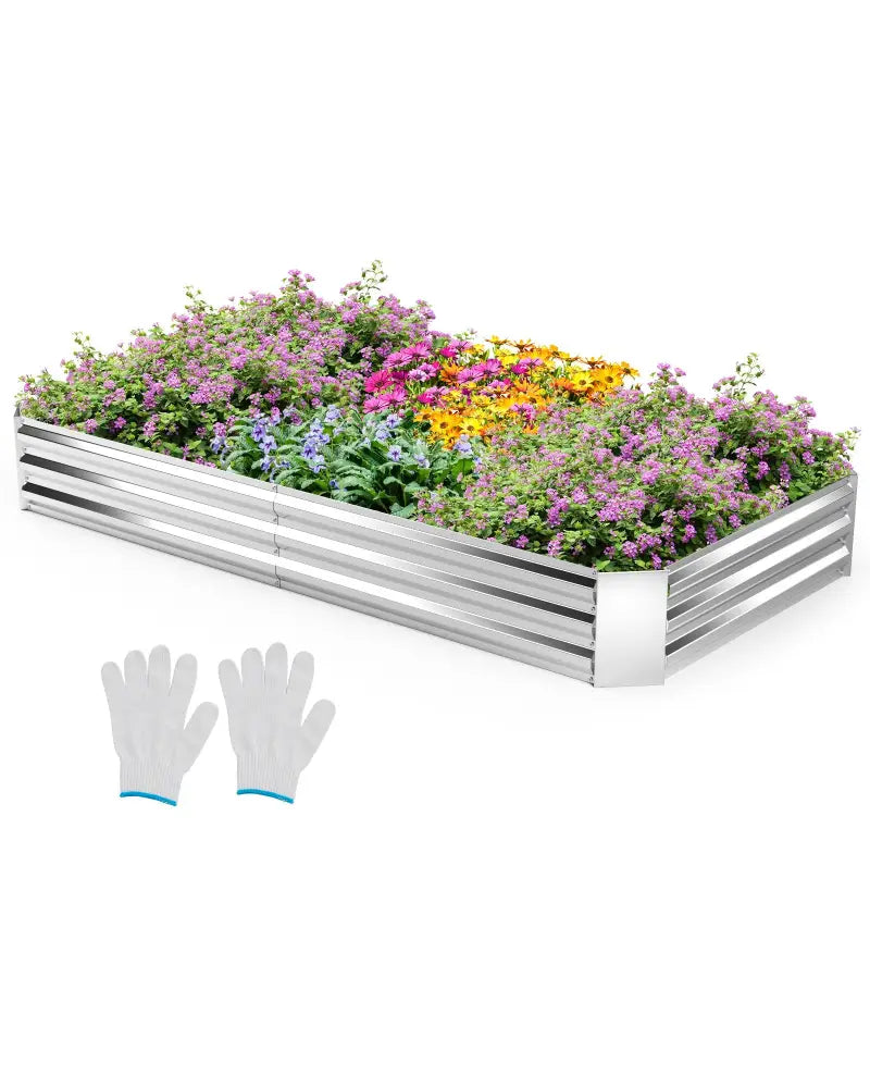 Metal Galvanized Raised Garden Bed with Open-Ended Base-8 x 4 ft - Silver - Raised Garden Beds