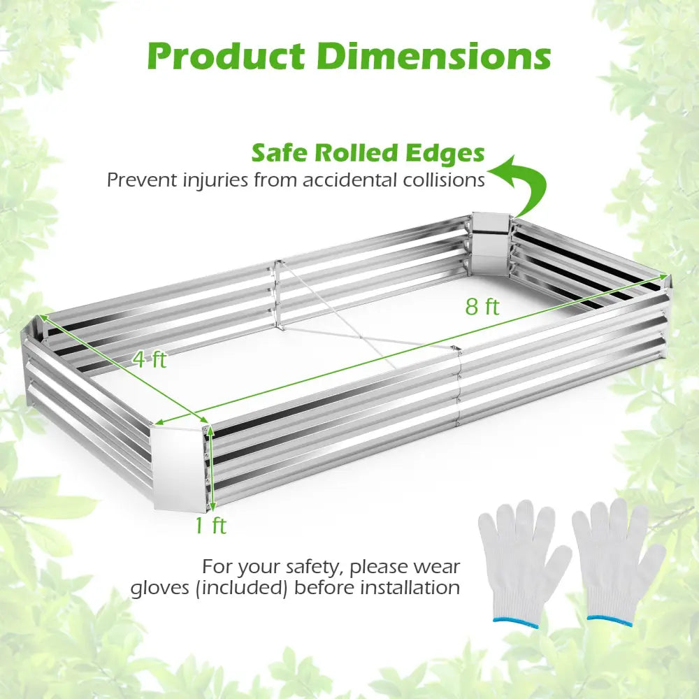 Metal Galvanized Raised Garden Bed with Open-Ended Base-8 x 4 ft - Silver - Raised Garden Beds