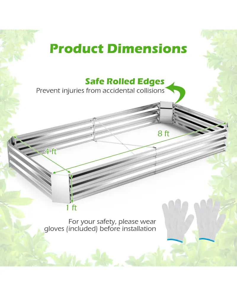 Metal Galvanized Raised Garden Bed with Open-Ended Base-8 x 4 ft - Silver - Raised Garden Beds