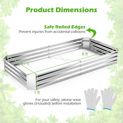 Metal Galvanized Raised Garden Bed with Open-Ended Base-8 x 4 ft - Silver - Raised Garden Beds