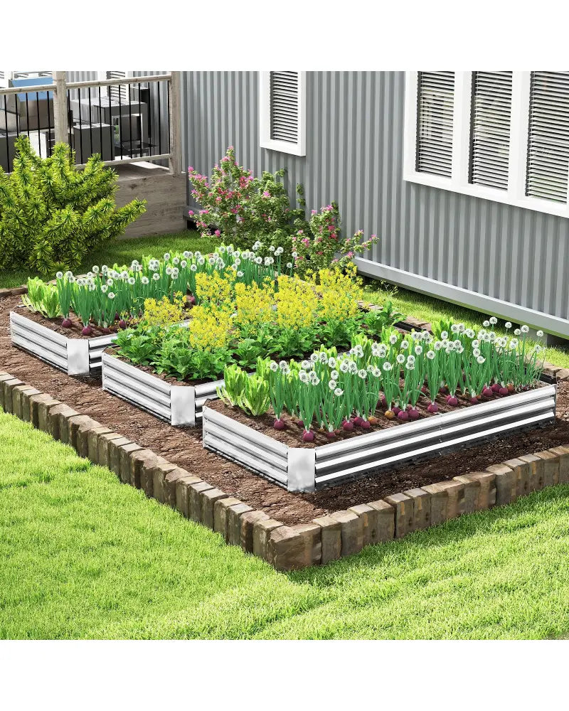 Metal Galvanized Raised Garden Bed with Open-Ended Base-8 x 4 ft - Silver - Raised Garden Beds
