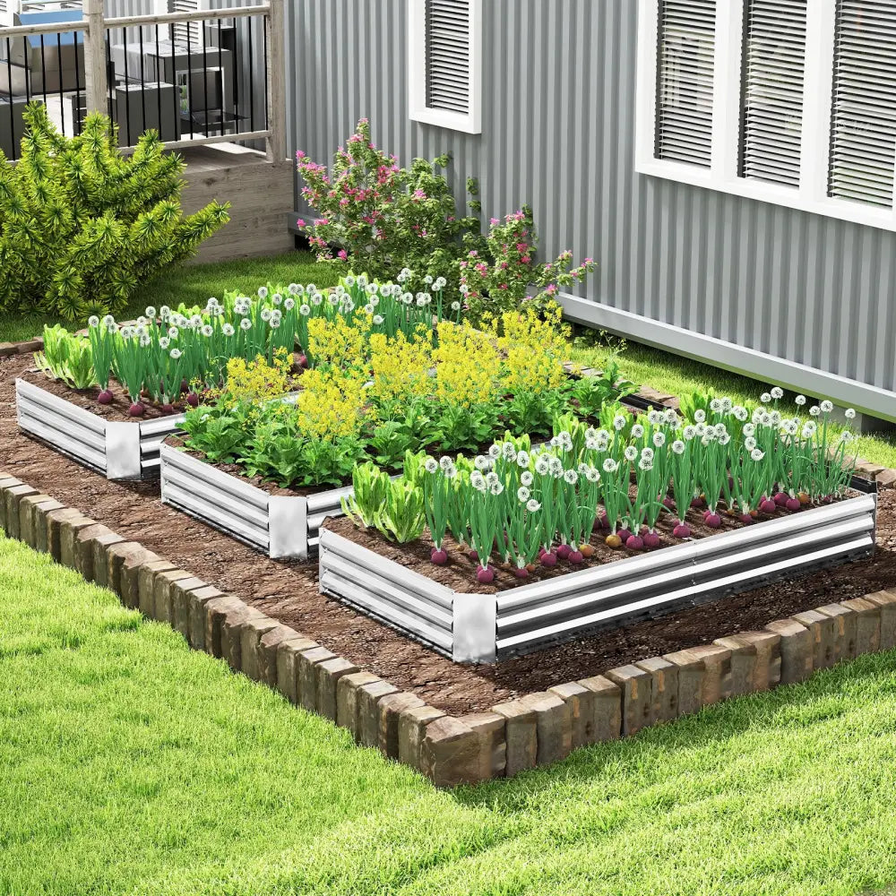 Metal Galvanized Raised Garden Bed with Open-Ended Base-8 x 4 ft - Silver - Raised Garden Beds