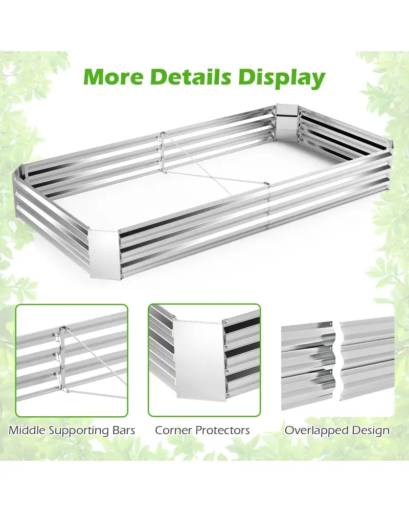 Metal Galvanized Raised Garden Bed with Open-Ended Base-8 x 4 ft - Silver - Raised Garden Beds