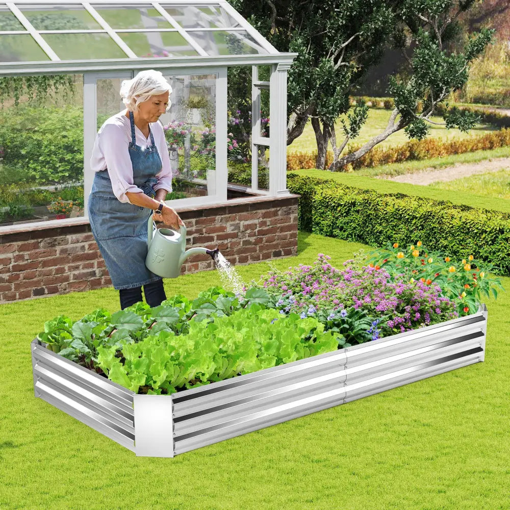 Metal Galvanized Raised Garden Bed with Open-Ended Base-8 x 4 ft - Silver - Raised Garden Beds