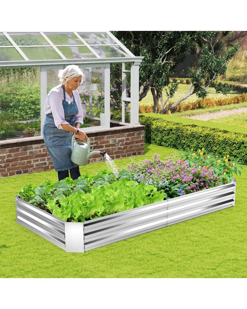 Metal Galvanized Raised Garden Bed with Open-Ended Base-8 x 4 ft - Silver - Raised Garden Beds