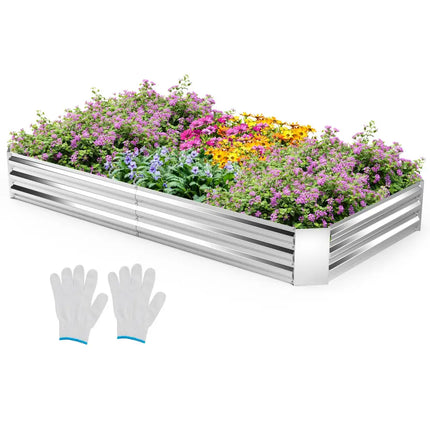 Metal Galvanized Raised Garden Bed with Open-Ended Base-8 x 4 ft - Silver - Raised Garden Beds