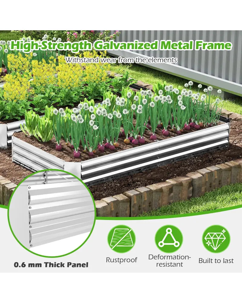 Metal Galvanized Raised Garden Bed with Open-Ended Base-8 x 4 ft - Silver - Raised Garden Beds