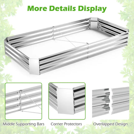 Metal Galvanized Raised Garden Bed with Open-Ended Base-8 x 4 ft - Silver - Raised Garden Beds
