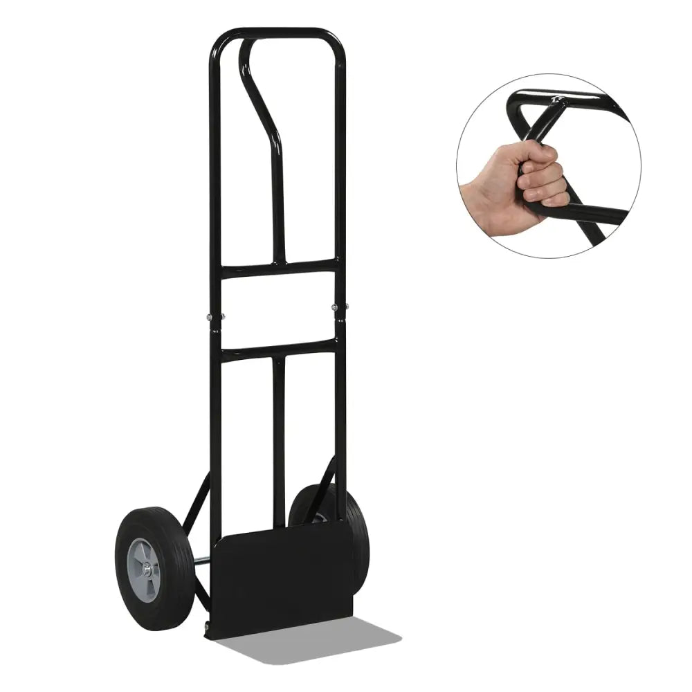 Metal Hand Truck Heavy-Duty 600 LBS Moving Dolly Cart with P-Handle and 10inch Rubber Wheels-Black - Black - Garages