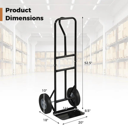 Metal Hand Truck Heavy-Duty 600 LBS Moving Dolly Cart with P-Handle and 10inch Rubber Wheels-Black - Black - Garages