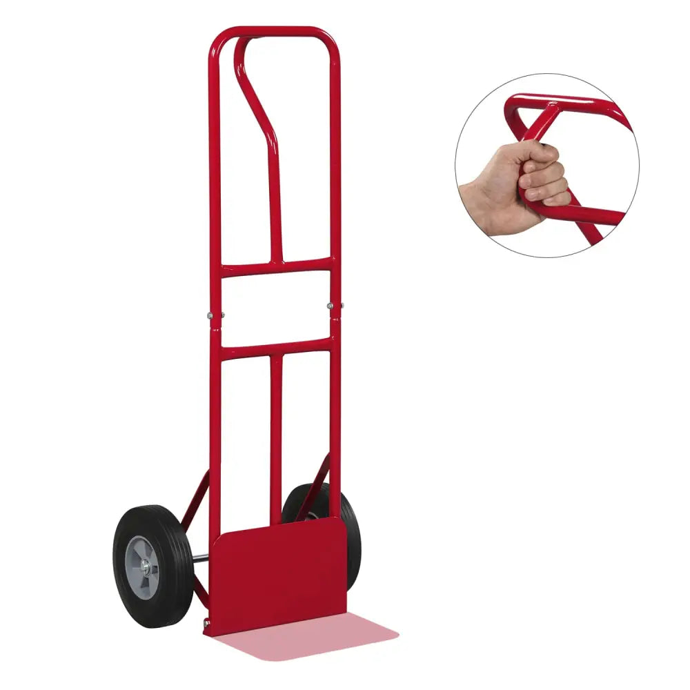 Metal Hand Truck Heavy-Duty 600 LBS Moving Dolly Cart with P-Handle and 10inch Rubber Wheels-Red - Red - Garages