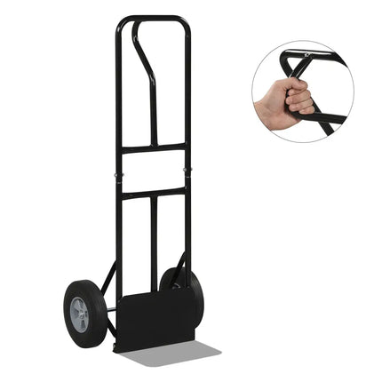 Metal Hand Truck Heavy-Duty 600 LBS Moving Dolly Cart with P-Handle and 10inch Rubber Wheels-Black - Black - Garages