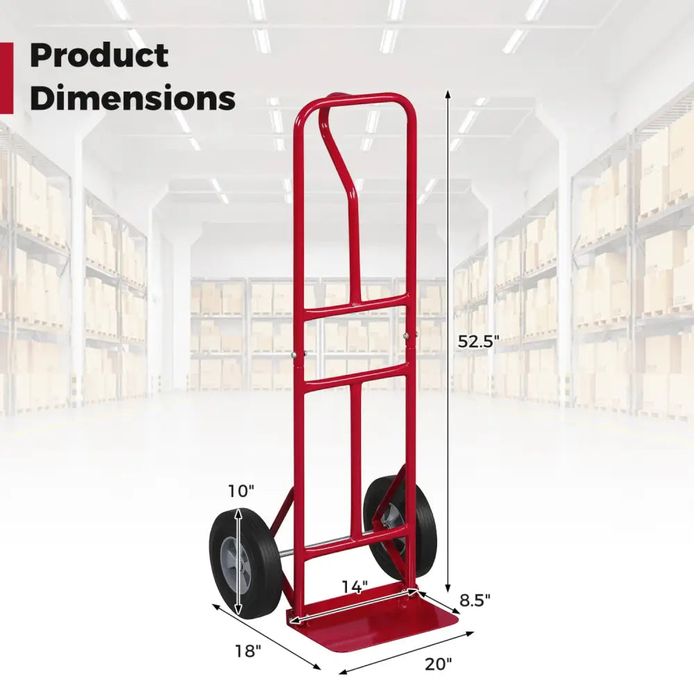 Metal Hand Truck Heavy-Duty 600 LBS Moving Dolly Cart with P-Handle and 10inch Rubber Wheels-Red - Red - Garages