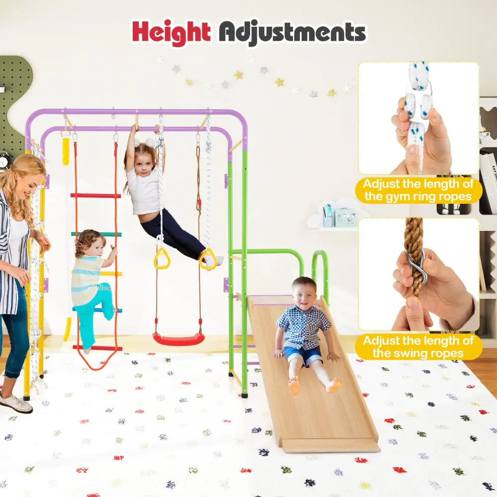 Metal Indoor Jungle Gym 8-in-1 Climbing Playset with Monkey Bars-Multicolor - Multicolor - Climbers & Slides