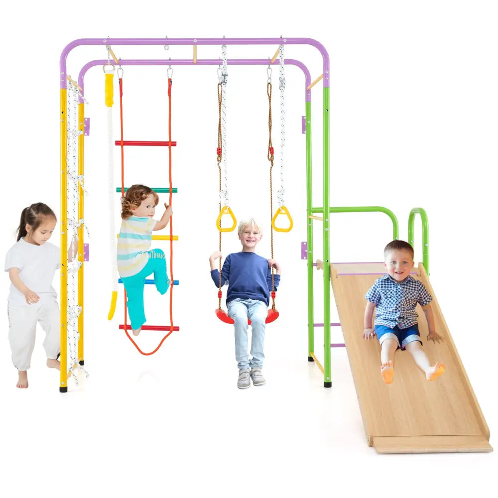 Metal Indoor Jungle Gym 8-in-1 Climbing Playset with Monkey Bars-Multicolor - Multicolor - Climbers & Slides