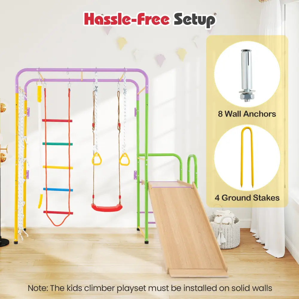 Metal Indoor Jungle Gym 8-in-1 Climbing Playset with Monkey Bars-Multicolor - Multicolor - Climbers & Slides