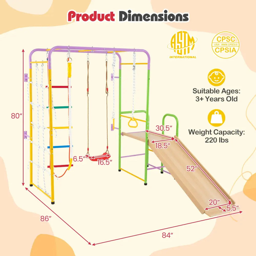 Metal Indoor Jungle Gym 8-in-1 Climbing Playset with Monkey Bars-Multicolor - Multicolor - Climbers & Slides