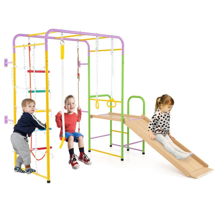 Metal Indoor Jungle Gym 8 - in - 1 Climbing Playset with Monkey Bars - Multicolor - Oasis Home Essentials